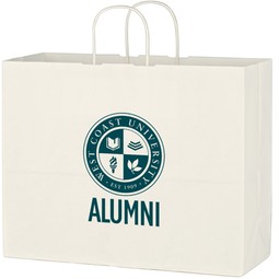 Reusable White Kraft Branded Paper Shopping Bag - 16"w x 12.5"h