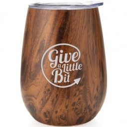 Laser Engraved Vacuum Insulated Wood Grain Promotional Wine Tumbler - 10 oz.