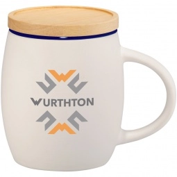Two-Tone Ceramic Logo Mug w/ Wooden Lid/Coaster - 15 oz.
