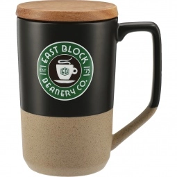 Ceramic Custom Coffee Mug w/ Wood Lid - 16 oz.