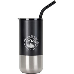 Laser Engraved Branded Steel Tumbler w/ Straw - 16 oz.
