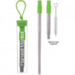 Stainless Steel Collapsible Custom Straw w/ Keychain Case