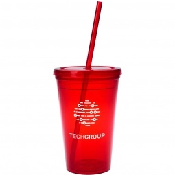 Flexible Double Wall Promotional Tumbler w/ Straw - 16 oz.