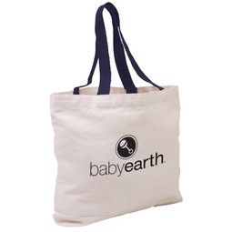 Cotton Canvas Imprinted Tote w/ Colored Handles - 16"w x 12"h x 3.5"d